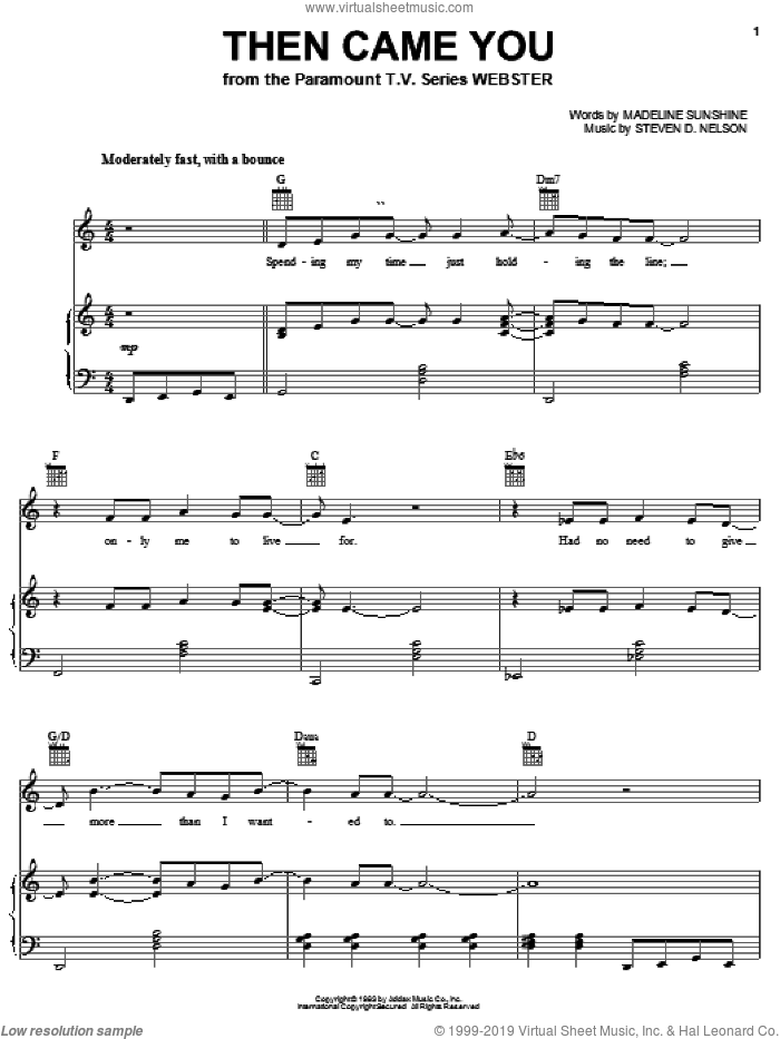 Then Came You (from Webster) sheet music for voice, piano or guitar by Dionne Warwick, Madeline Sunshine and Steve Nelson, intermediate skill level