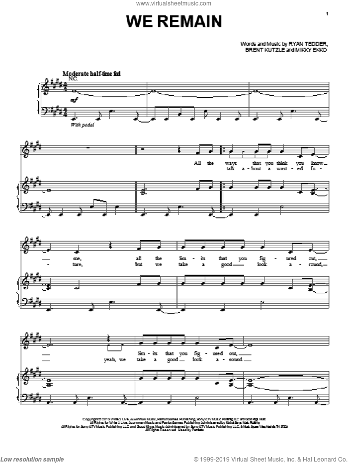 We Remain sheet music for voice, piano or guitar by Christina Aguilera, Brent Kutzle, Mikky Ekko and Ryan Tedder, intermediate skill level