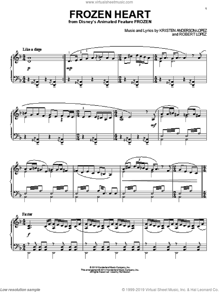 Frozen Heart (from Disney's Frozen) sheet music for piano solo by Robert Lopez, Kristen Anderson-Lopez and Kristen Anderson-Lopez & Robert Lopez, intermediate skill level