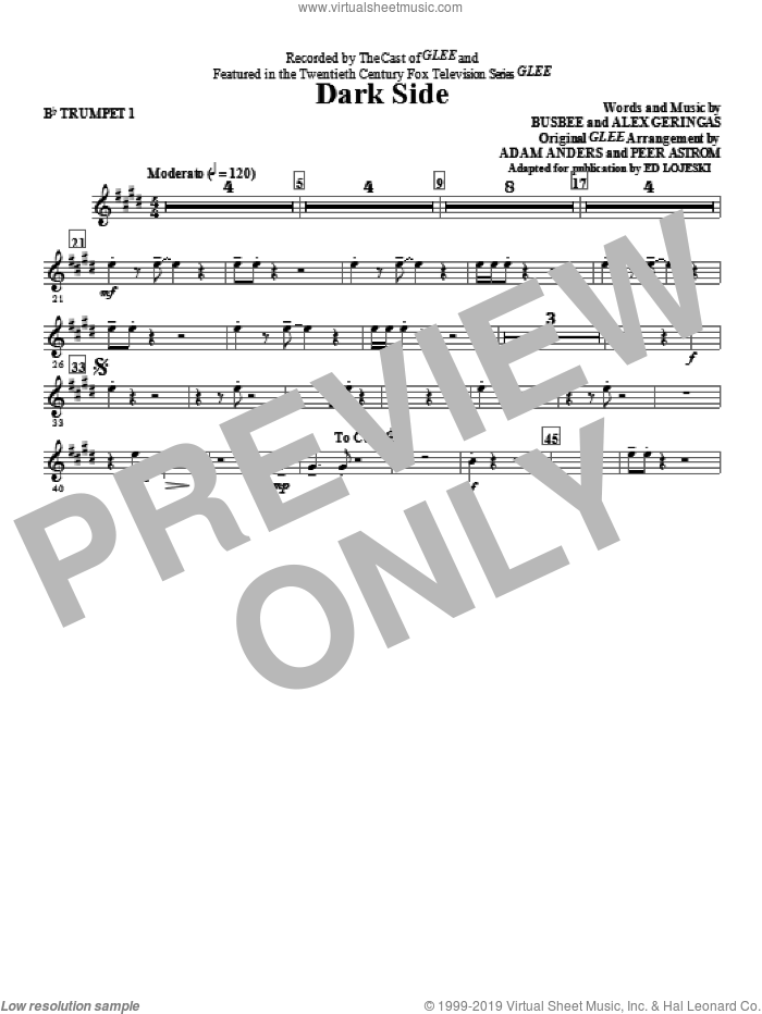 Dark Side (complete set of parts) sheet music for orchestra/band by Glee Cast, Ed Lojeski and Kelly Clarkson, intermediate skill level