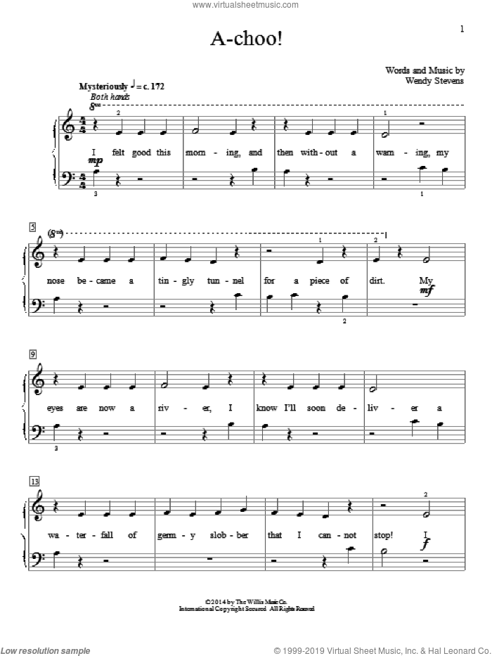 A-Choo! sheet music for piano solo (elementary) by Wendy Stevens, beginner piano (elementary)