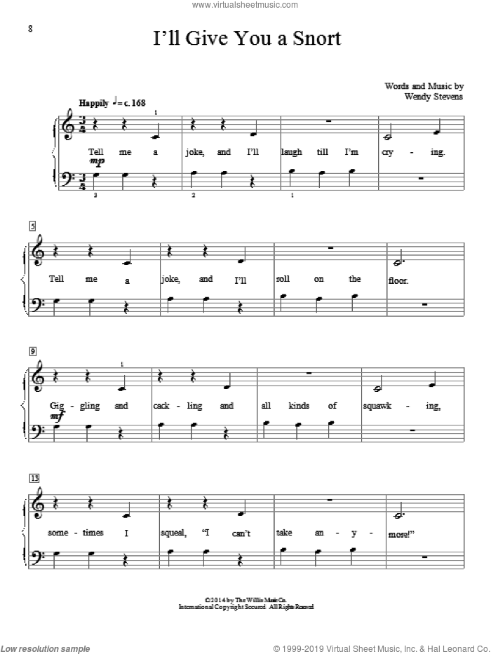 I'll Give You A Snort sheet music for piano solo (elementary) by Wendy Stevens, beginner piano (elementary)