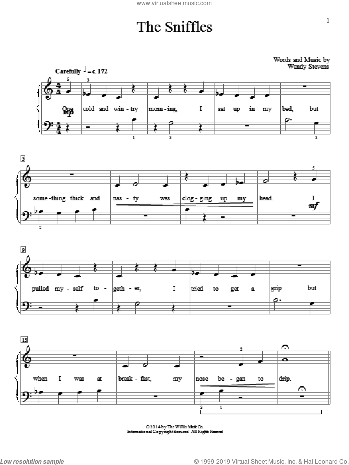 The Sniffles sheet music for piano solo (elementary) by Wendy Stevens, beginner piano (elementary)