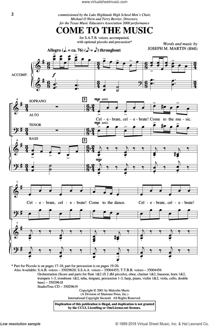 Come To The Music sheet music for choir (SATB: soprano, alto, tenor, bass) by Joseph M. Martin and Joseph  M. Martin, intermediate skill level