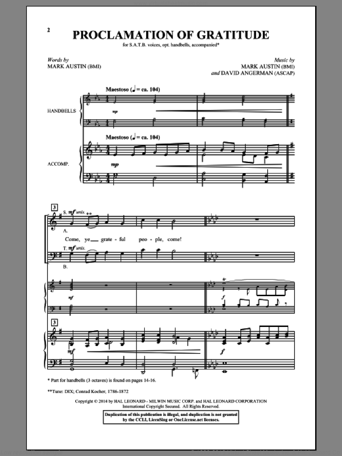 Proclamation Of Gratitude sheet music for choir (SATB: soprano, alto, tenor, bass) by David Angerman and Mark Austin, intermediate skill level