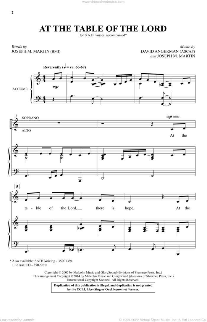 At The Table Of The Lord sheet music for choir (SAB: soprano, alto, bass) by Joseph M. Martin and David Angerman, intermediate skill level
