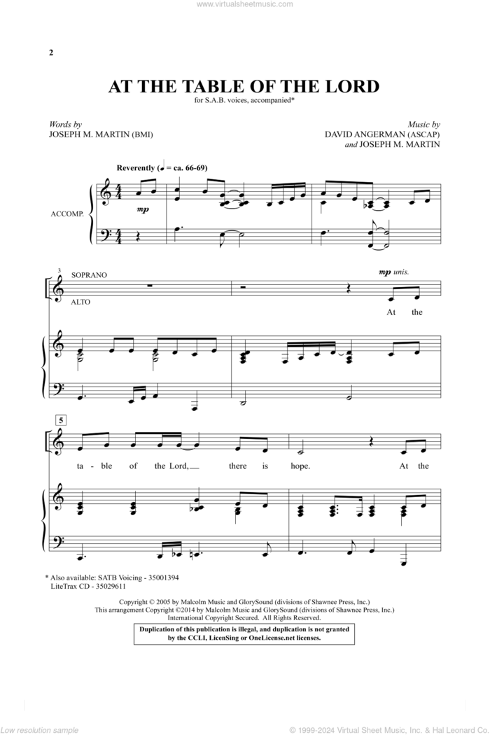 At The Table Of The Lord sheet music for choir (SAB: soprano, alto, bass) by Joseph M. Martin and David Angerman, intermediate skill level