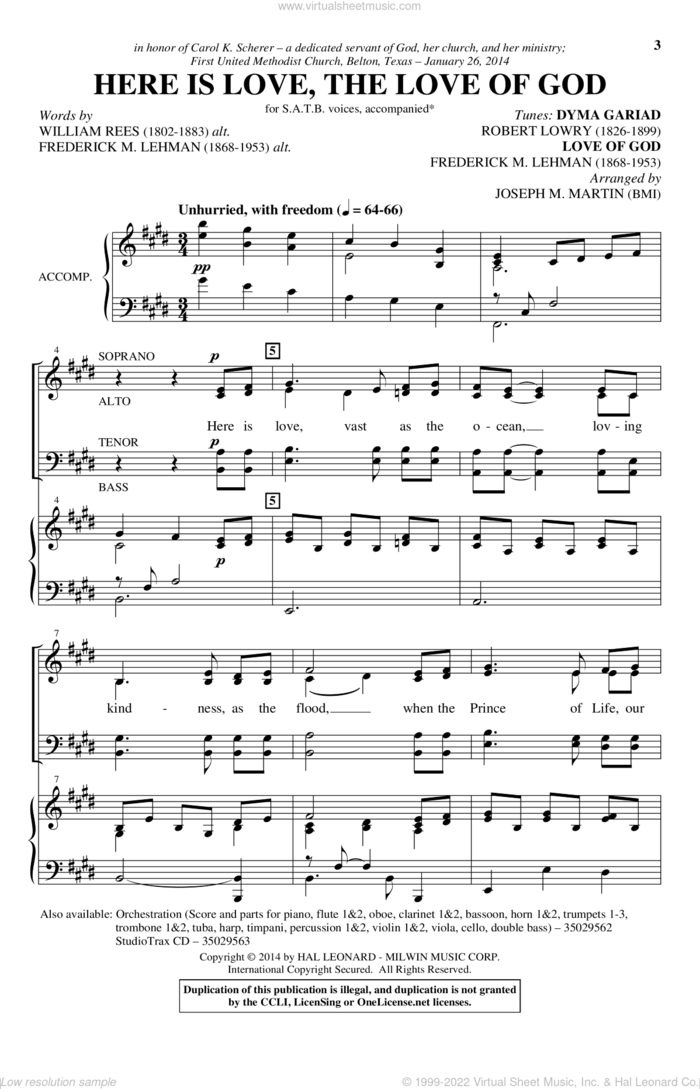The Love Of God sheet music for choir (SATB: soprano, alto, tenor, bass) by Joseph M. Martin, Frederick M. Lehman, Robert Lowry and William Rees, intermediate skill level