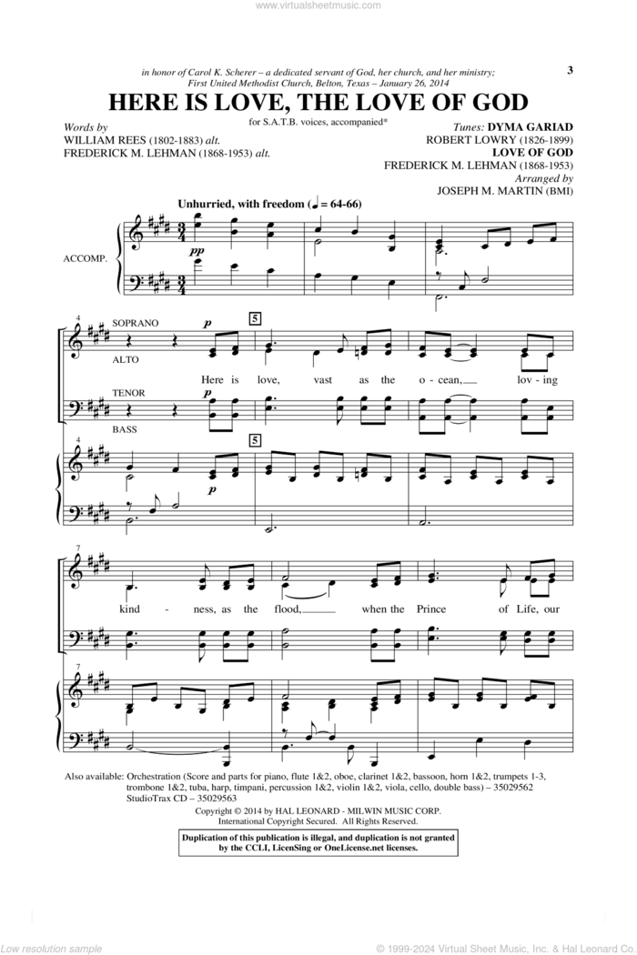 The Love Of God sheet music for choir (SATB: soprano, alto, tenor, bass) by Joseph M. Martin, Frederick M. Lehman, Robert Lowry and William Rees, intermediate skill level