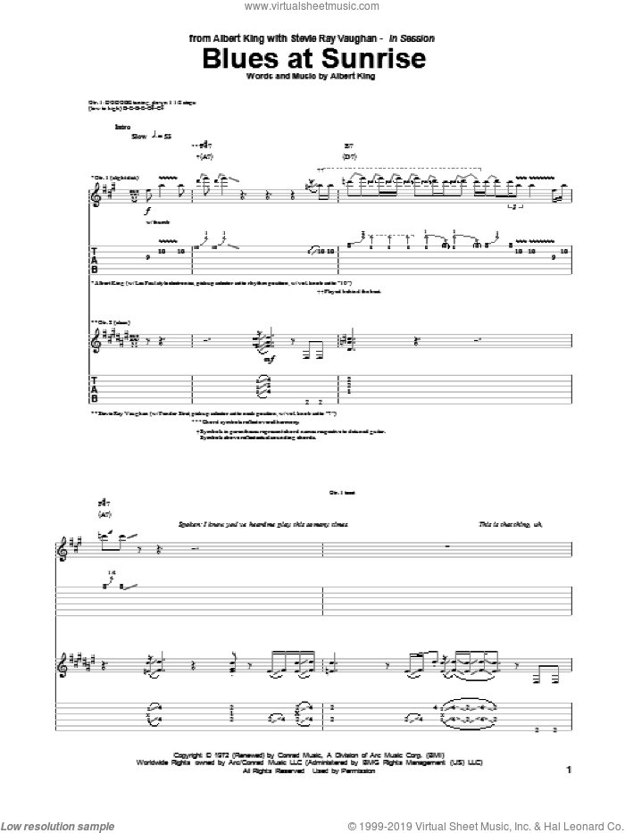 Blues At Sunrise sheet music for guitar (tablature) by Albert King & Stevie Ray Vaughan, Albert King and Stevie Ray Vaughan, intermediate skill level