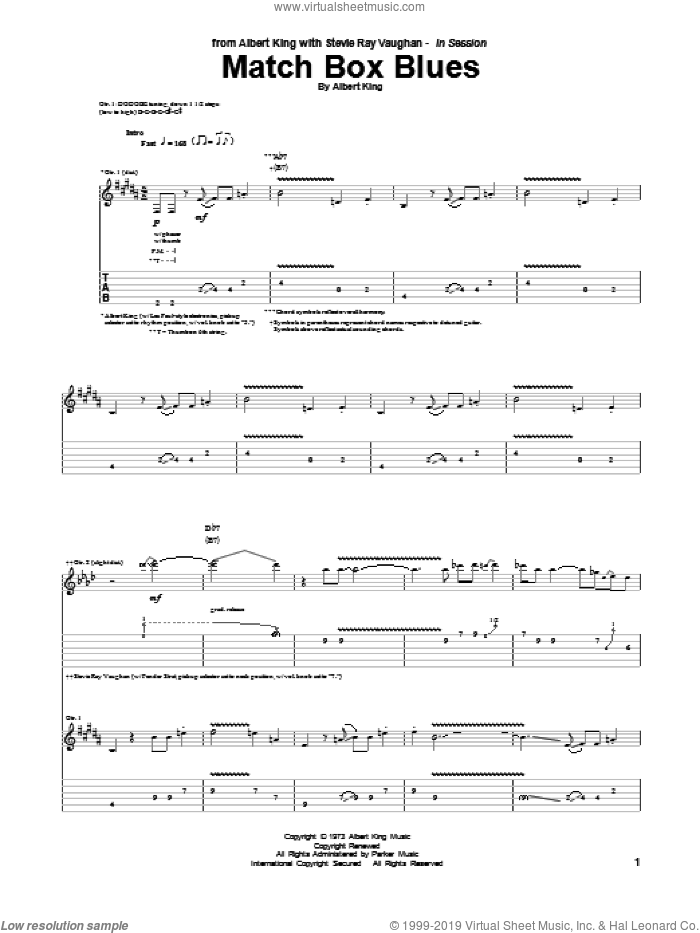 Match Box Blues sheet music for guitar (tablature) by Stevie Ray Vaughan, Albert King, Albert King & Stevie Ray Vaughan and Albert King with Stevie Ray Vaughan, intermediate skill level