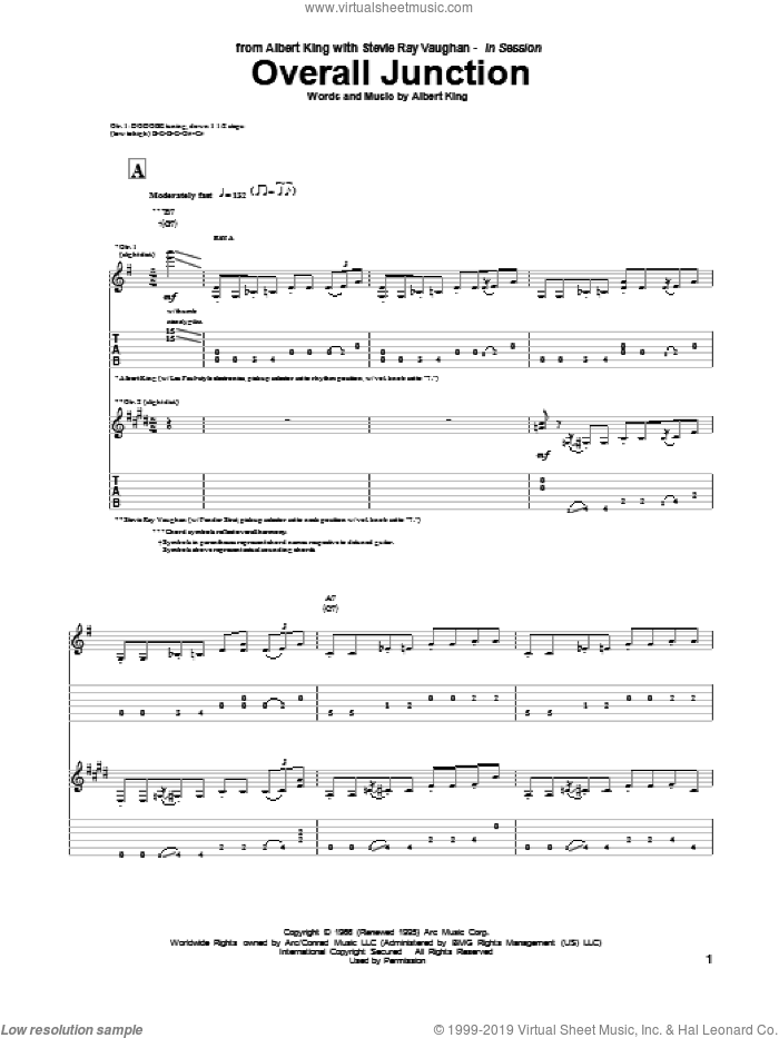 Overall Junction sheet music for guitar (tablature) by Albert King & Stevie Ray Vaughan, Albert King, Albert King with Stevie Ray Vaughan and Stevie Ray Vaughan, intermediate skill level