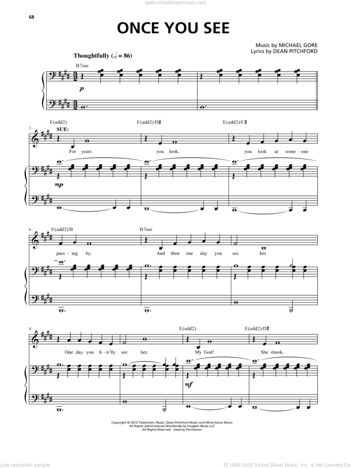 Once You See (from Carrie The Musical) sheet music for voice and piano by Dean Pitchford and Michael Gore, intermediate skill level