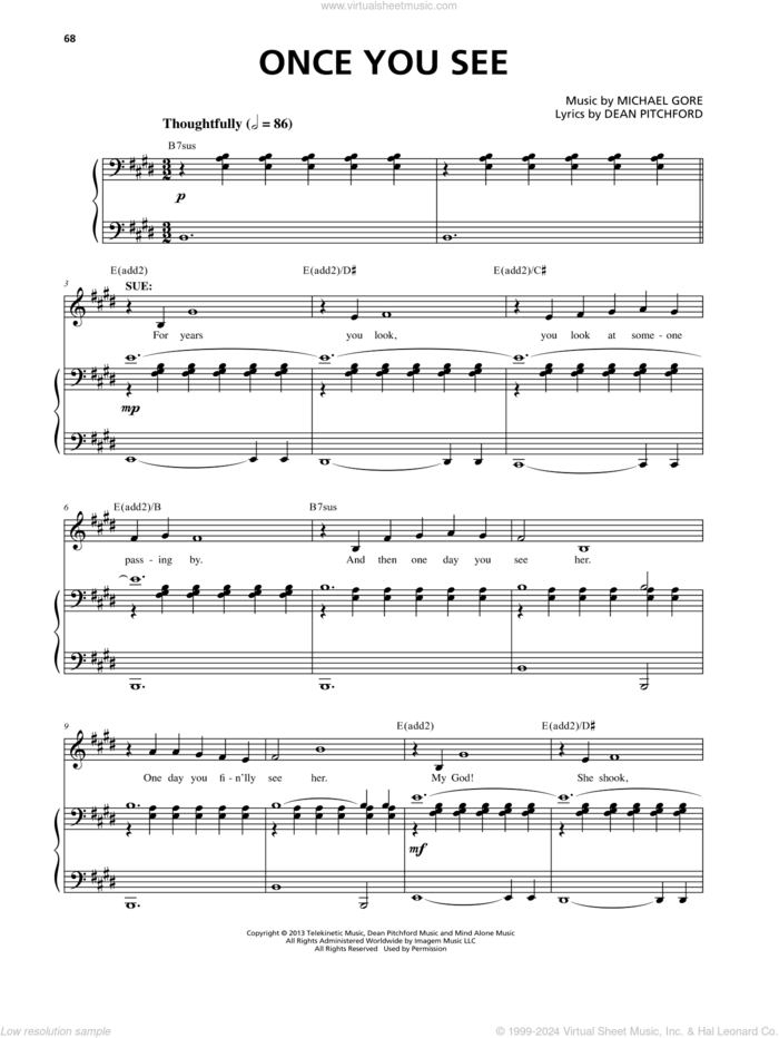 Once You See (from Carrie The Musical) sheet music for voice and piano by Dean Pitchford and Michael Gore, intermediate skill level