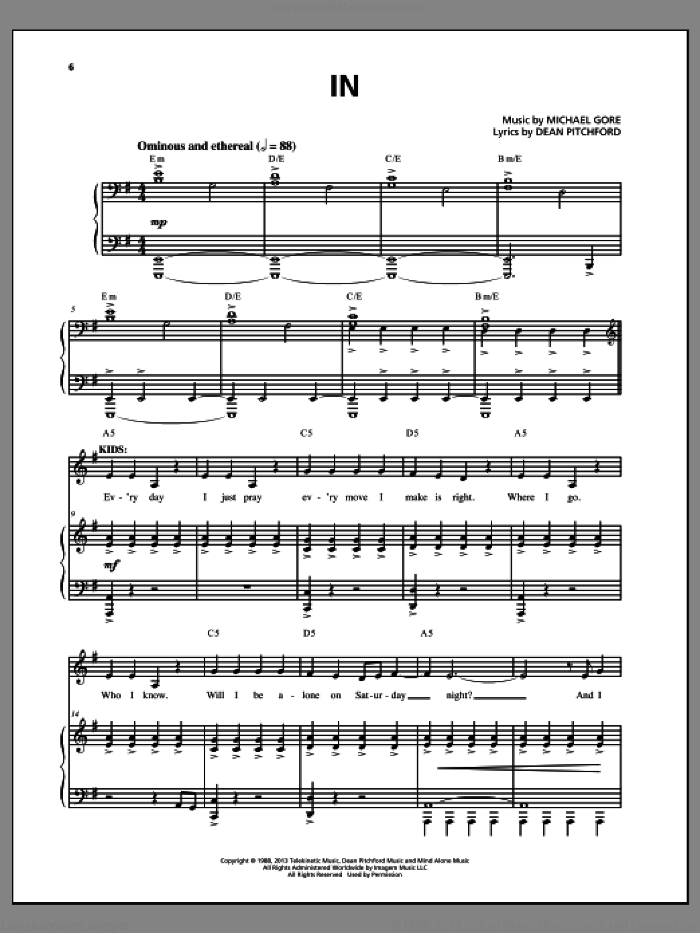In (from Carrie The Musical) sheet music for voice and piano by Dean Pitchford and Michael Gore, intermediate skill level
