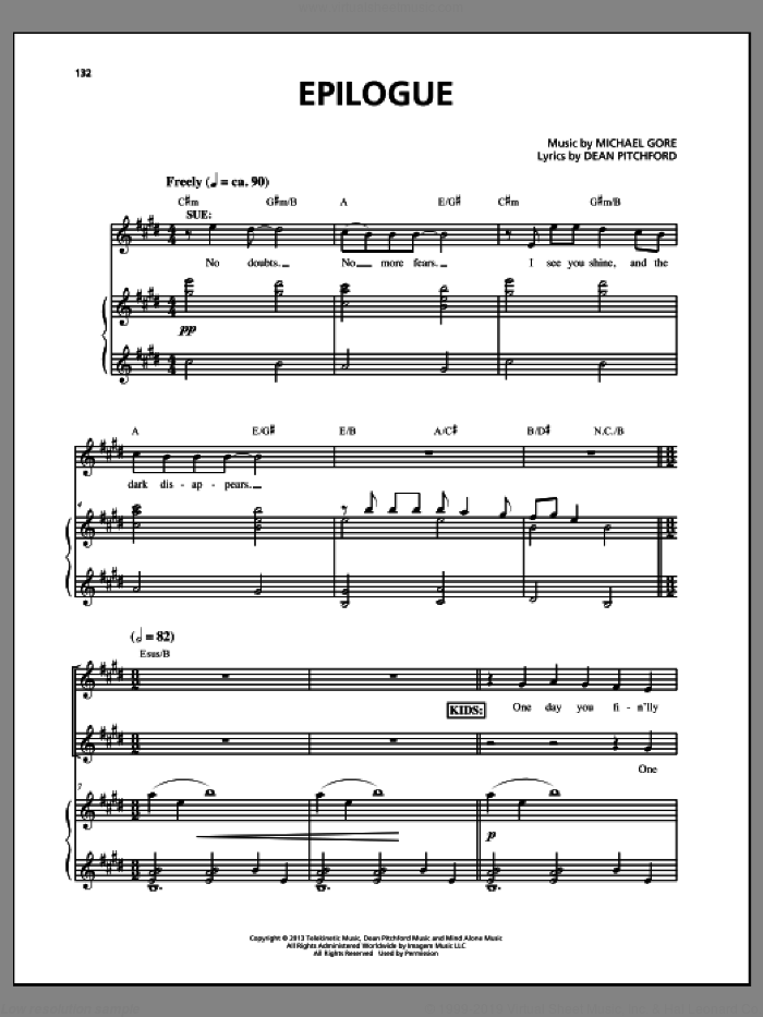 Epilogue (from Carrie The Musical) sheet music for voice and piano by Dean Pitchford and Michael Gore, intermediate skill level