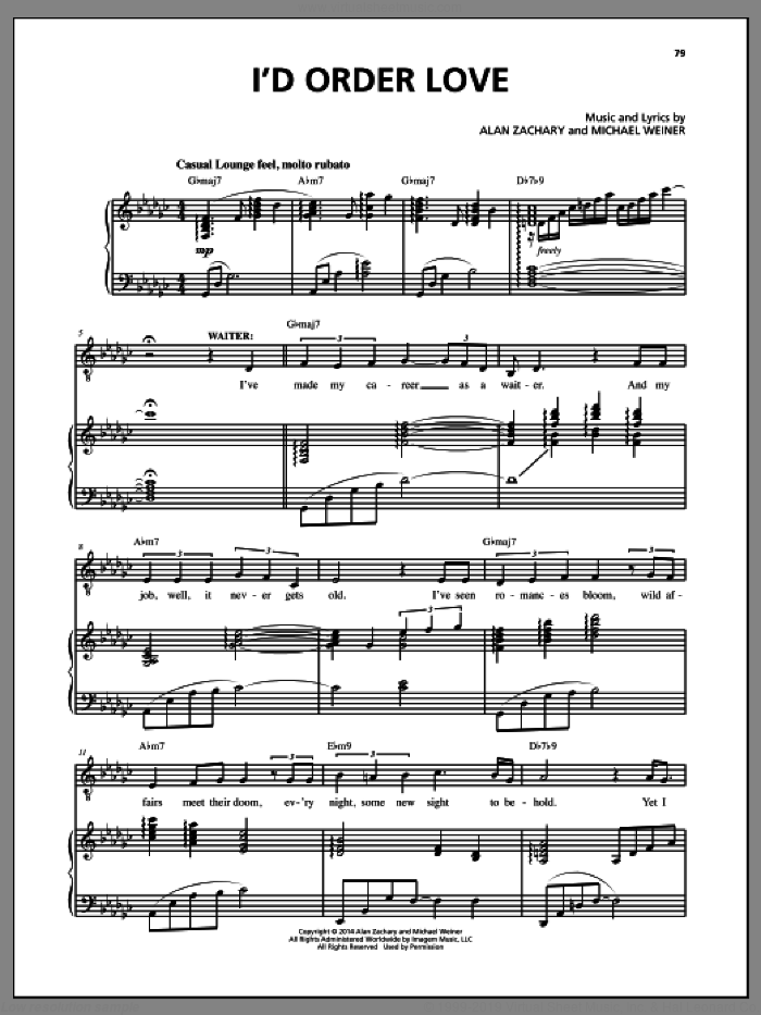 I'd Order Love sheet music for voice and piano by Alan Zachary and Michael Weiner, intermediate skill level