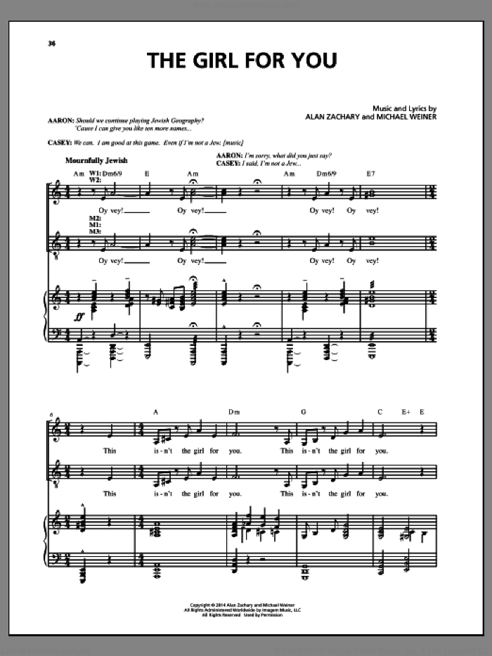 The Girl For You sheet music for voice and piano by Alan Zachary and Michael Weiner, intermediate skill level
