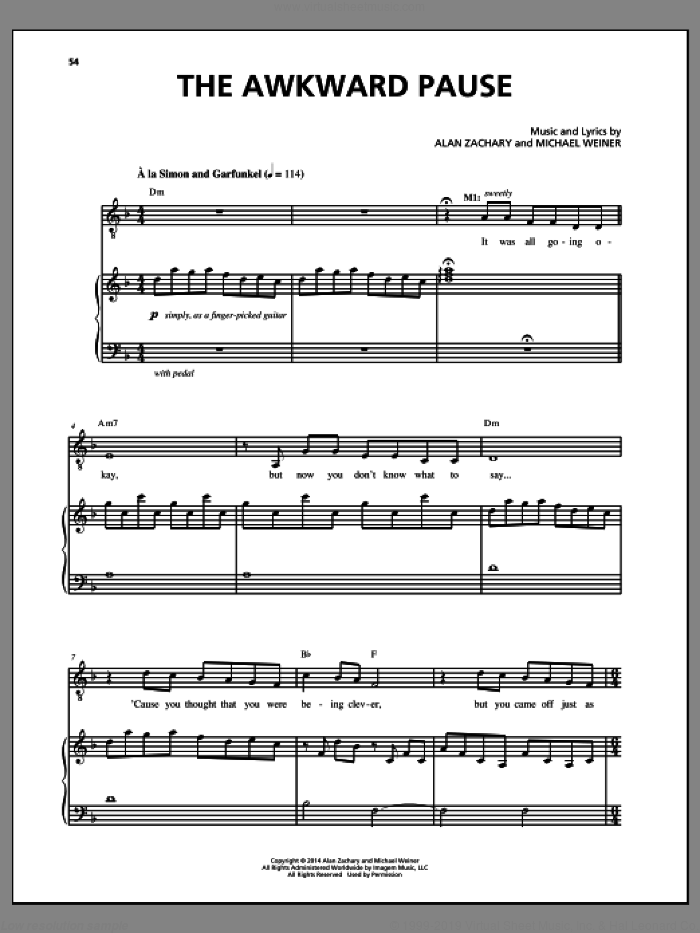 The Awkward Pause sheet music for voice and piano by Alan Zachary and Michael Weiner, intermediate skill level