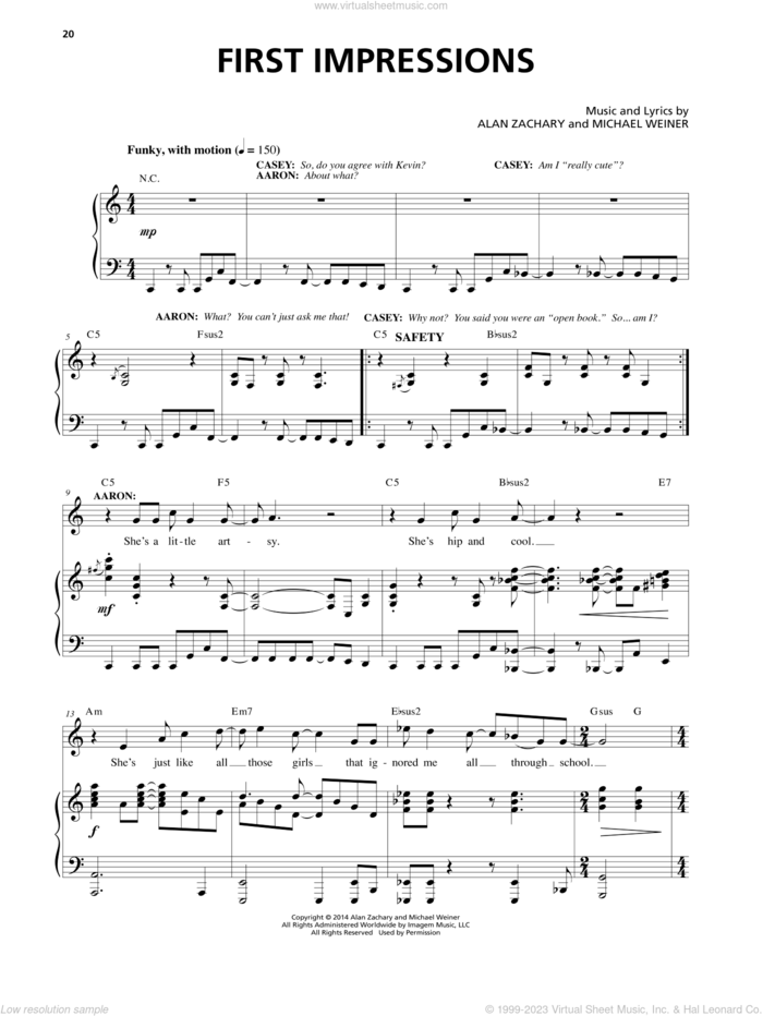 First Impressions sheet music for voice and piano by Alan Zachary and Michael Weiner, intermediate skill level