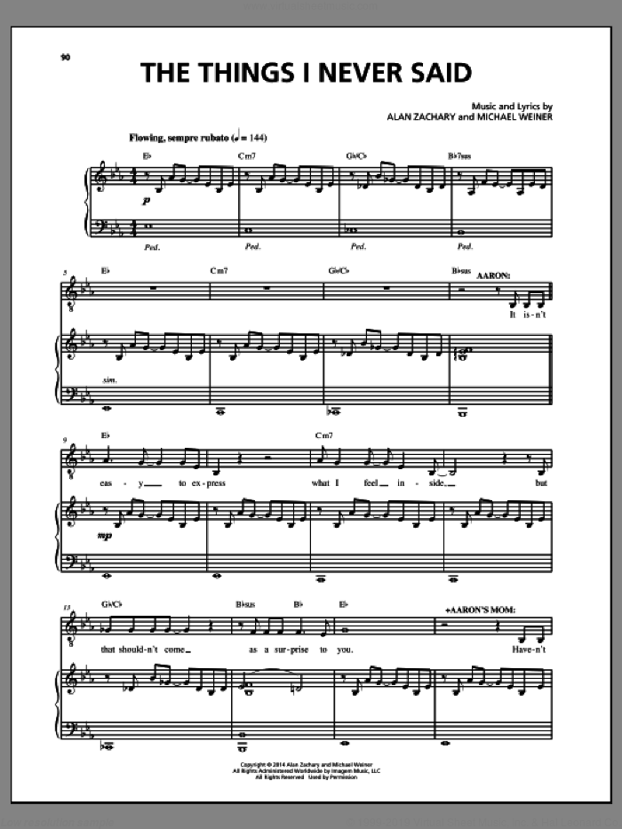 The Things I Never Said sheet music for voice and piano by Alan Zachary and Michael Weiner, intermediate skill level