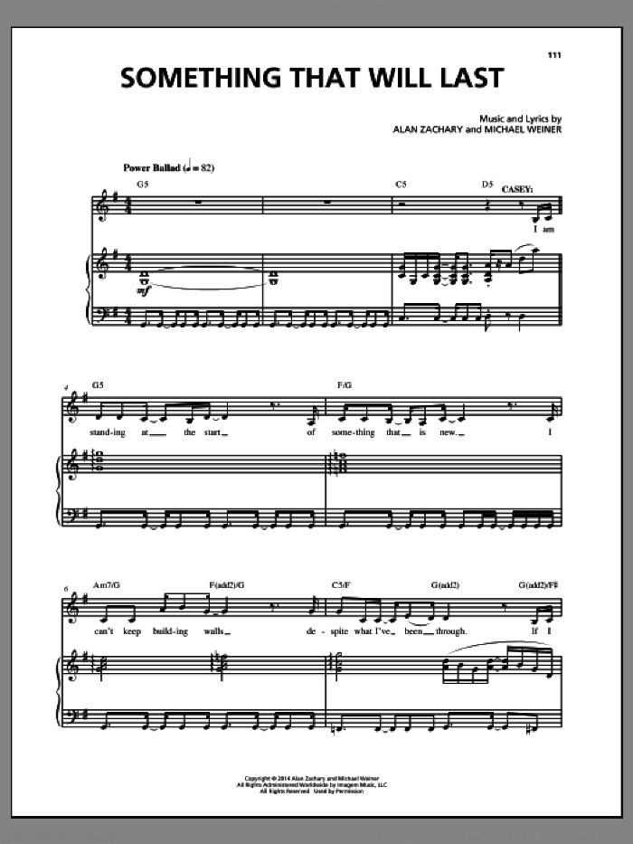 Something That Will Last sheet music for voice and piano by Alan Zachary and Michael Weiner, intermediate skill level