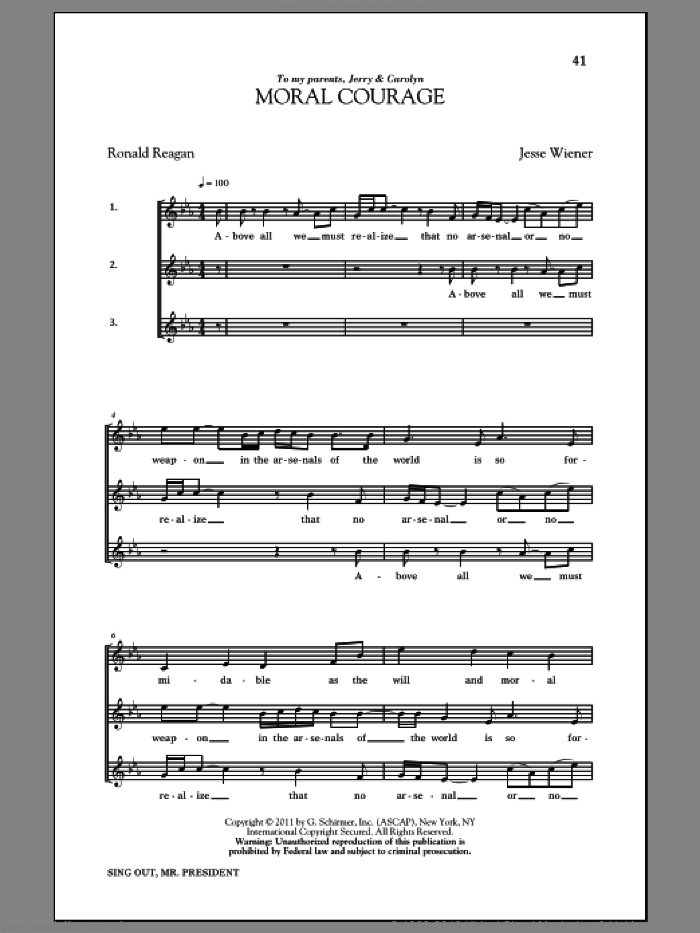 Moral Courage sheet music for choir by Jesse Wiener and Ronald Reagan, intermediate skill level