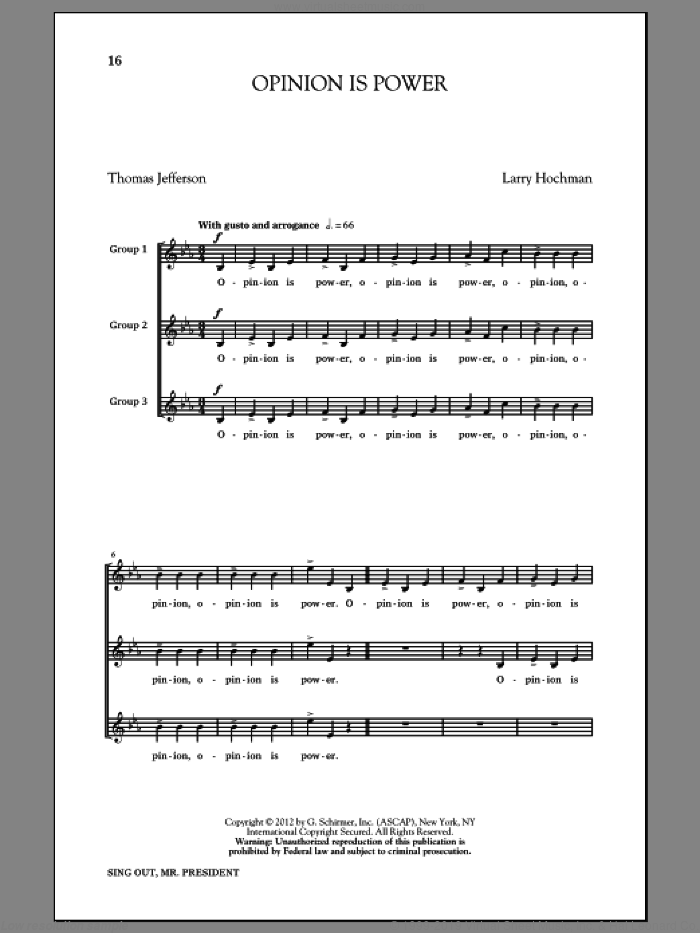 Opinion Is Power sheet music for choir by Larry Hochman and Thomas Jefferson, intermediate skill level