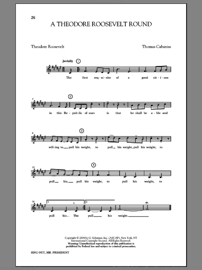 A Theodore Roosevelt Round sheet music for choir by Thomas Cabaniss and Theodore Roosevelt, intermediate skill level