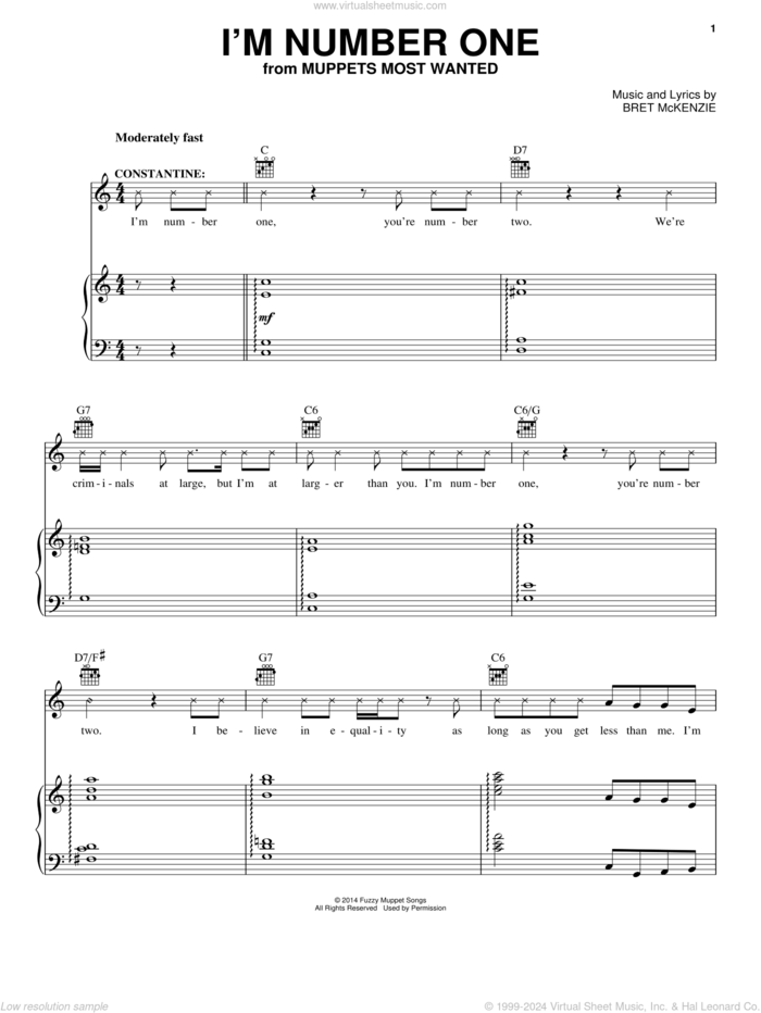 I'm Number One sheet music for voice, piano or guitar by Bret McKenzie, intermediate skill level