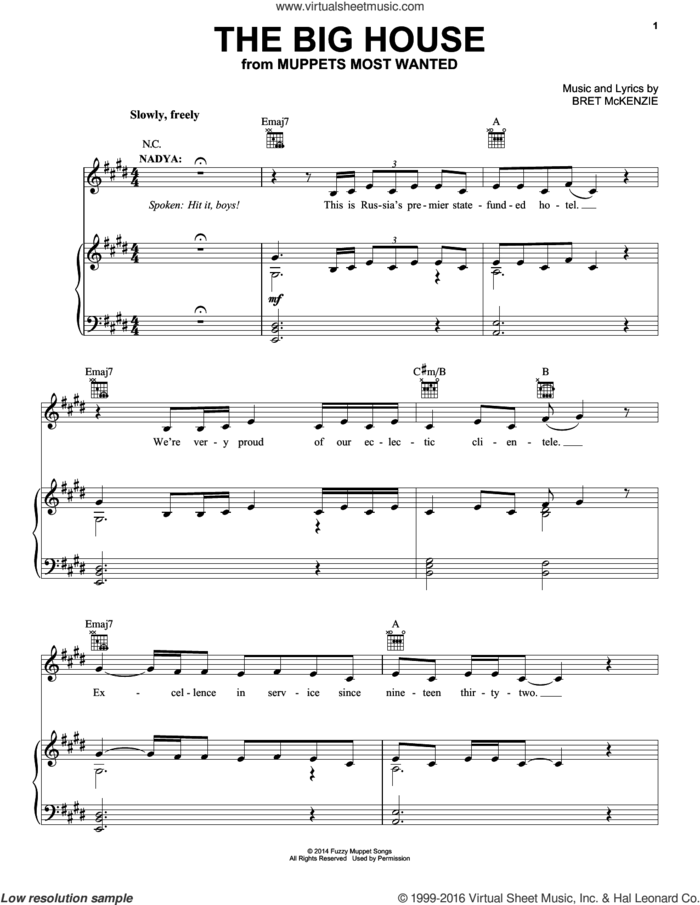 The Big House (from Muppets Most Wanted) sheet music for voice, piano or guitar by Bret McKenzie, intermediate skill level