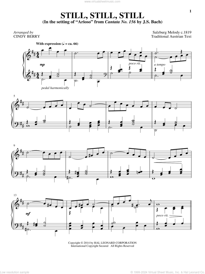 Still, Still, Still sheet music for piano solo by Cindy Berry, Miscellaneous and Salzburg Melody c.1819, intermediate skill level