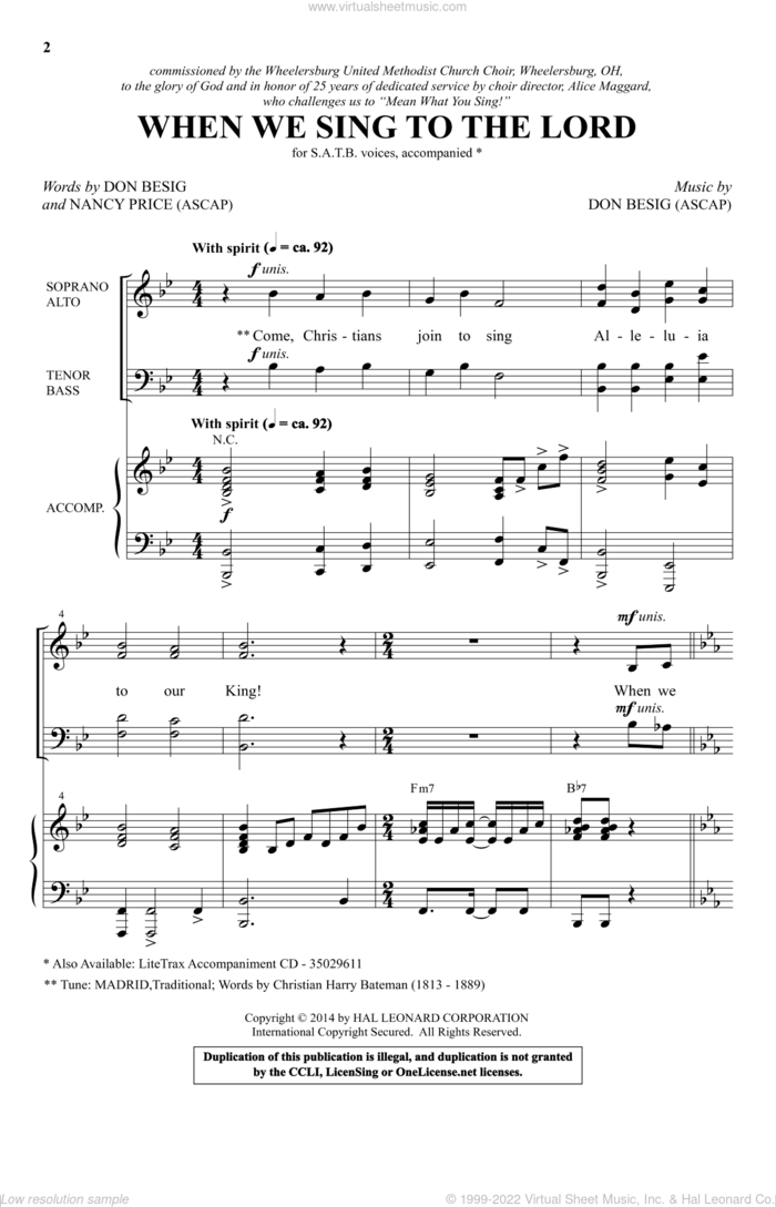 When We Sing To The Lord sheet music for choir (SATB: soprano, alto, tenor, bass) by Don Besig and Nancy Price, intermediate skill level