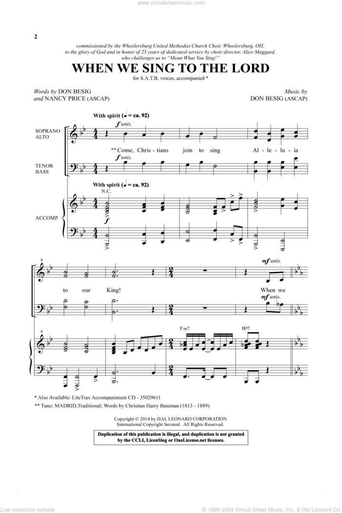 When We Sing To The Lord sheet music for choir (SATB: soprano, alto, tenor, bass) by Don Besig and Nancy Price, intermediate skill level