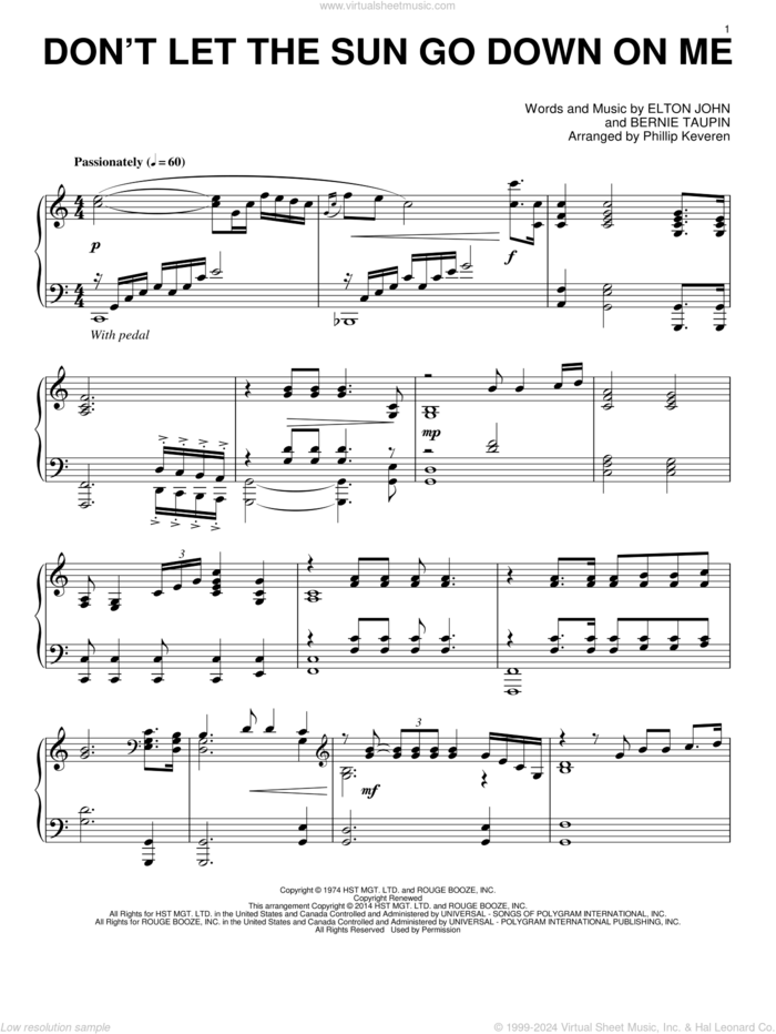 Don't Let The Sun Go Down On Me [Classical version] (arr. Phillip Keveren) sheet music for piano solo by Phillip Keveren, Bernie Taupin, David Archuleta, Elton John and Elton John & George Michael, intermediate skill level