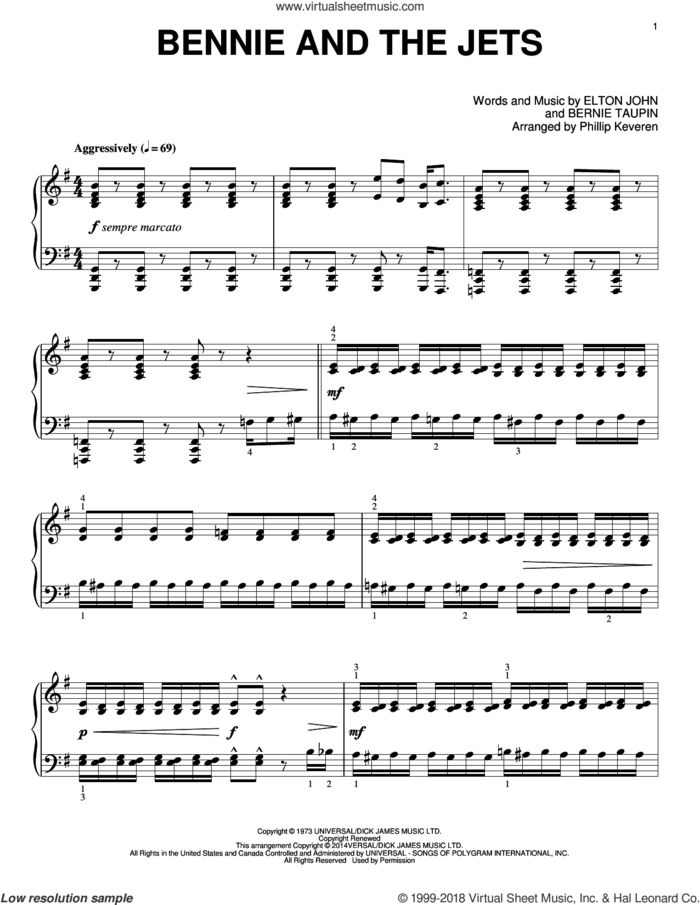 Bennie And The Jets [Classical version] (arr. Phillip Keveren) sheet music for piano solo by Phillip Keveren, Bernie Taupin and Elton John, intermediate skill level