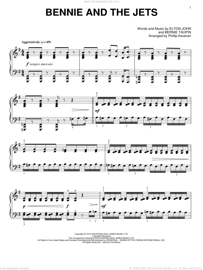 Bennie And The Jets [Classical version] (arr. Phillip Keveren) sheet music for piano solo by Phillip Keveren, Bernie Taupin and Elton John, intermediate skill level