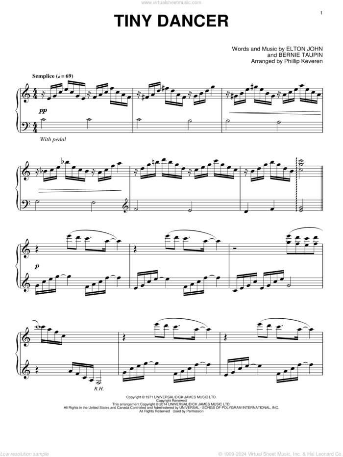 Tiny Dancer [Classical version] (arr. Phillip Keveren) sheet music for piano solo by Phillip Keveren, Bernie Taupin and Elton John, intermediate skill level