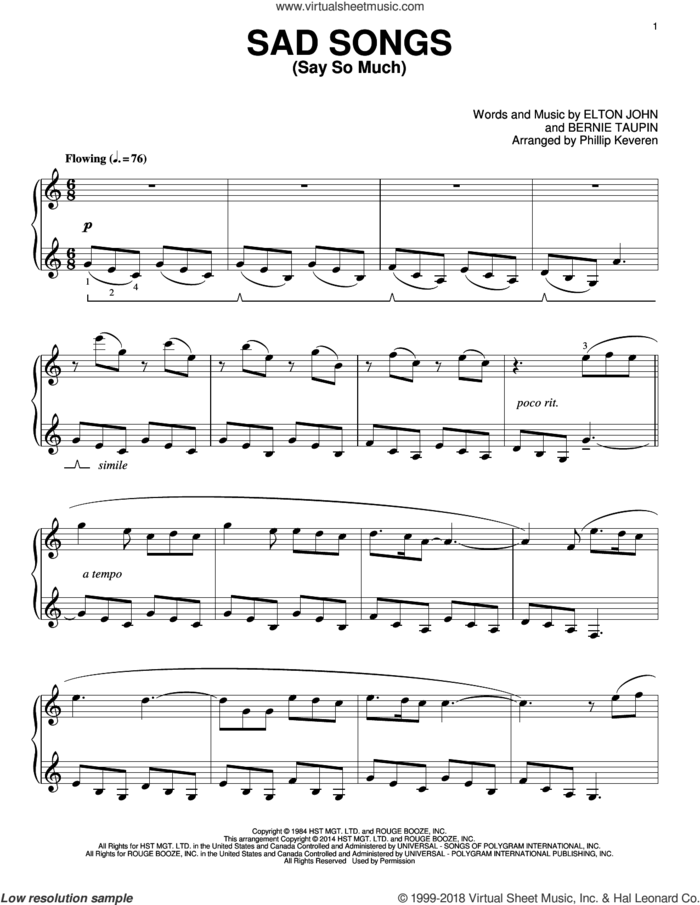 Sad Songs (Say So Much) [Classical version] (arr. Phillip Keveren) sheet music for piano solo by Phillip Keveren, Bernie Taupin and Elton John, intermediate skill level