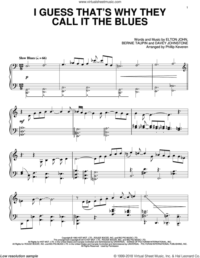 I Guess That's Why They Call It The Blues [Classical version] (arr. Phillip Keveren) sheet music for piano solo by Phillip Keveren, Bernie Taupin, Davey Johnstone and Elton John, intermediate skill level