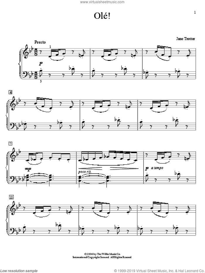 Ole! sheet music for piano solo (elementary) by Jane Trotter, beginner piano (elementary)