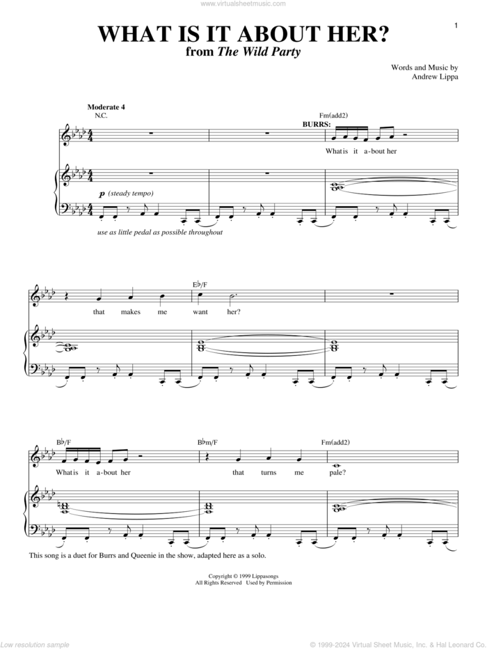 What Is It About Her? sheet music for voice and piano by Andrew Lippa and Richard Walters, intermediate skill level
