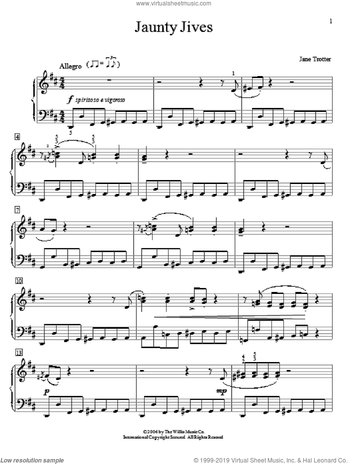 Jaunty Jives sheet music for piano solo (elementary) by Jane Trotter, beginner piano (elementary)