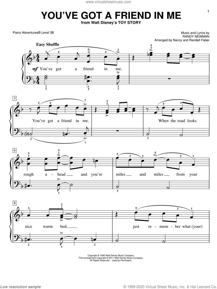 You've Got A Friend In Me (from Toy Story) sheet music for piano solo by Randy Newman and Nancy and Randall Faber, intermediate/advanced skill level