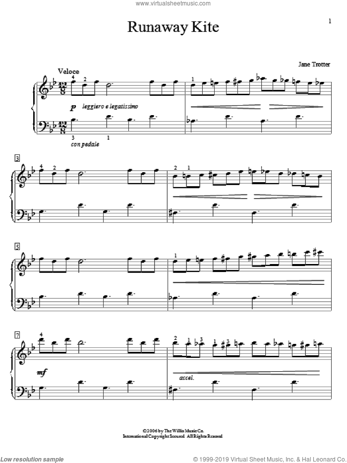 Runaway Kite sheet music for piano solo (elementary) by Jane Trotter, beginner piano (elementary)