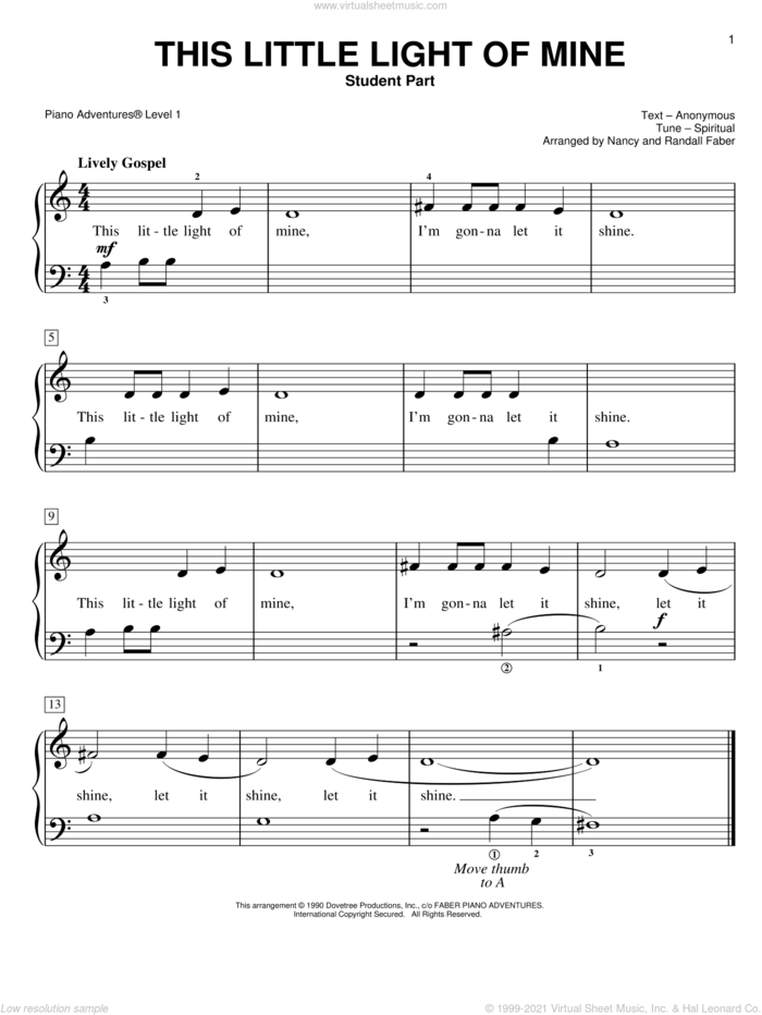 This Little Light of Mine sheet music for piano solo by Nancy and Randall Faber and Miscellaneous, intermediate/advanced skill level