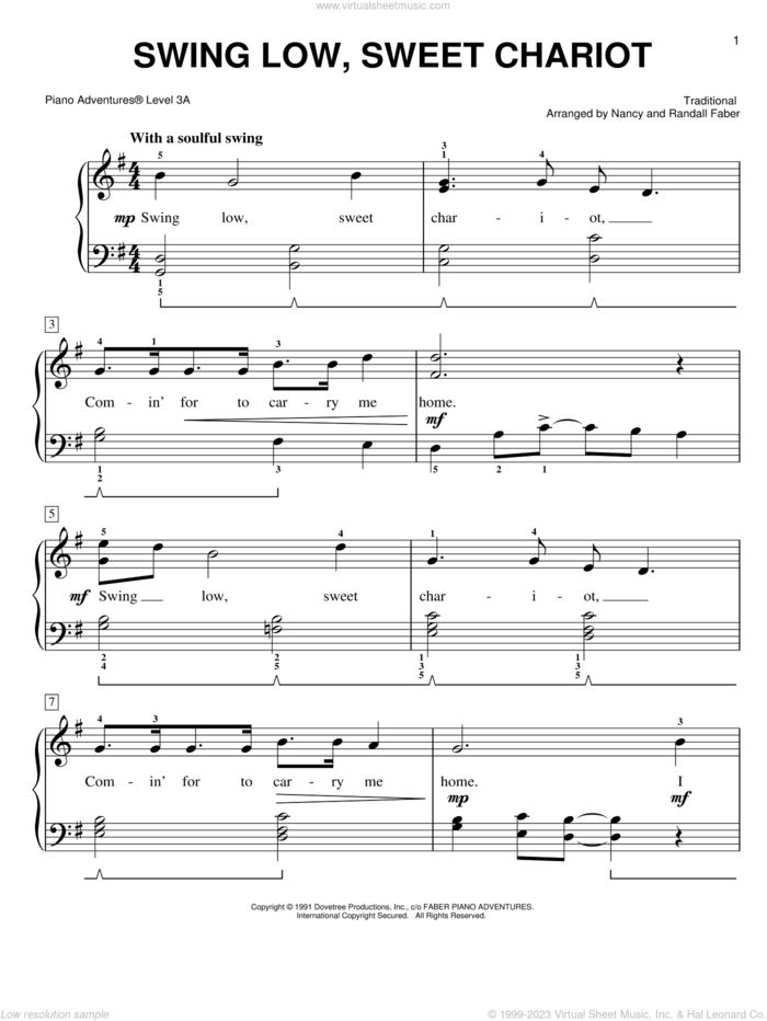 Swing Low, Sweet Chariot sheet music for piano solo by Nancy and Randall Faber and Miscellaneous, intermediate/advanced skill level