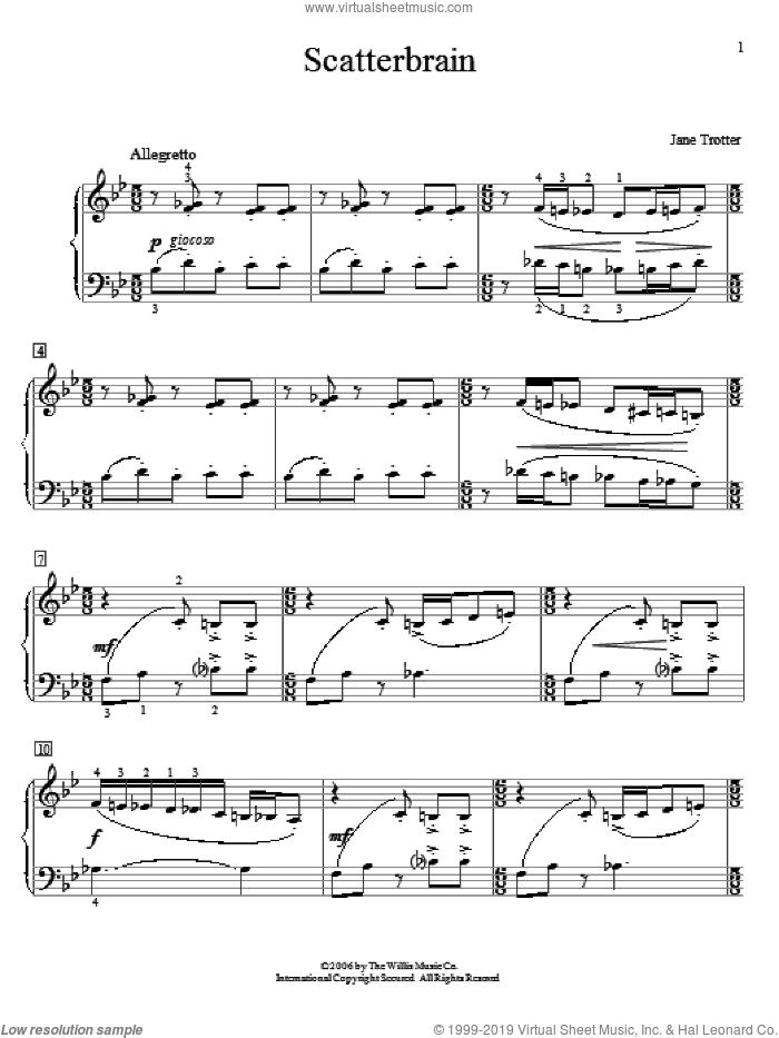 Scatterbrain sheet music for piano solo (elementary) by Jane Trotter, beginner piano (elementary)