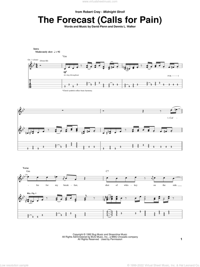 The Forecast (Calls For Pain) sheet music for guitar (tablature) by Robert Cray, David Plenn and Dennis L. Walker, intermediate skill level