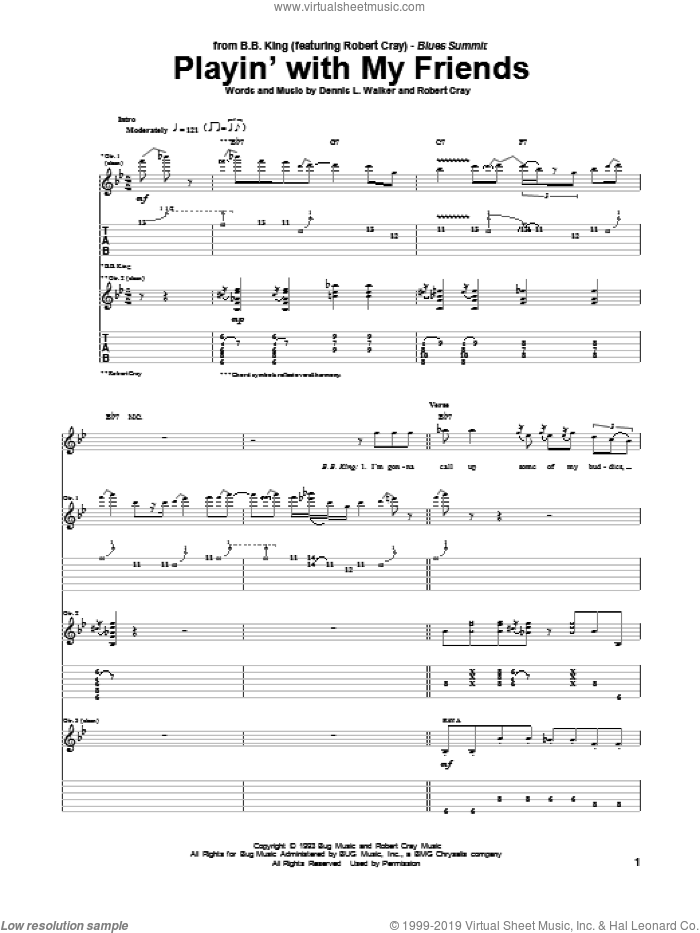 Playin' With My Friends sheet music for guitar (tablature) by Robert Cray, Tony Bennett and Dennis L. Walker, intermediate skill level
